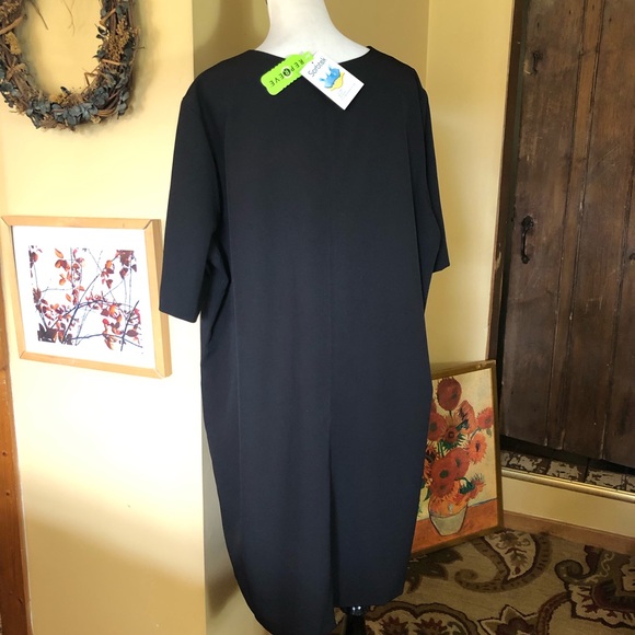 REPREVE sz 22W Little Black Dress White Pleat Sleeve ECORecycle FastDry $180 NEW - Picture 5 of 17